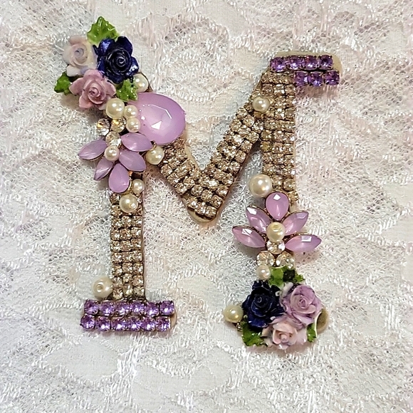 Pastel Rhinestone & Jeweled Initial M Accessory - Picture 1 of 6